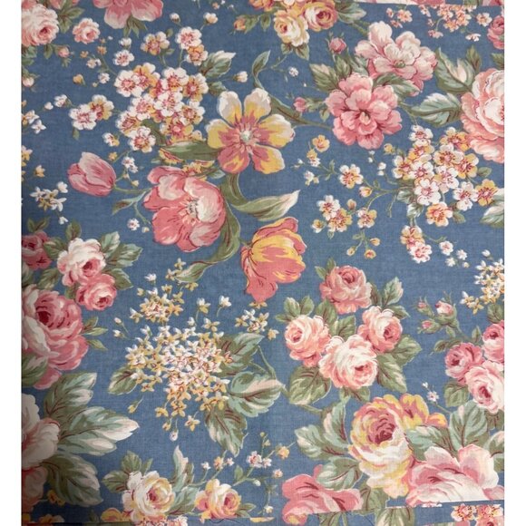 Floral Pattern Fabric Material Pink Roses On Blue Background 11" X 15" - Picture 5 of 7